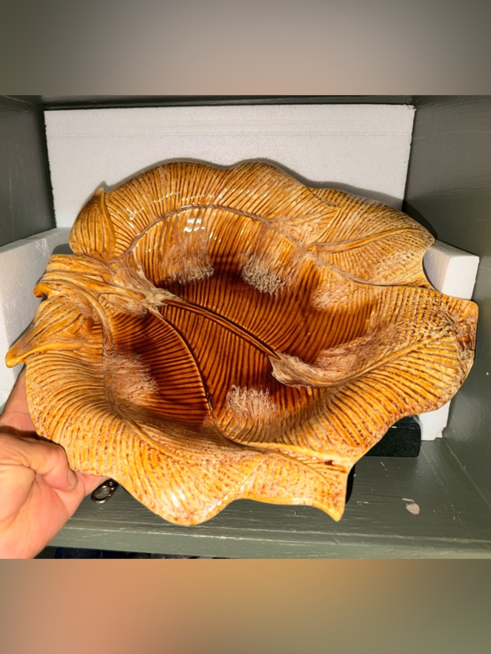 Maurices Ceramic Leaf Bowl - Amber